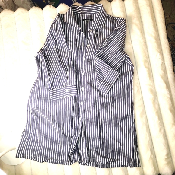 Kal Rieman Double blue and white Collar Button-Down  3/4 Sleeve Relaxed  Shirt - Picture 1 of 11
